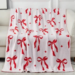 Coquette Preppy Bow Bed Throw Blanket Bow Pattern Microfiber Soft Cozy Fluffy Blanket