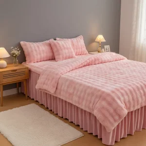 Coral Fleece Bed Skirt Set 3 Piece Lace Edge Winter Bedding Soft Warm Skin Friendly Modern Style Home Hotel