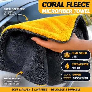 Coral Fleece Double Sided Twist Car Wash Towel Microfiber Cleaning Cloth Scratch Free Super Absorbent Drying Towel