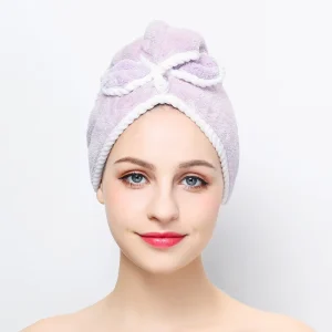 Coral Fleece Dry Hair Cap Quick-Drying Thick Absorbent Microfiber Hair Towel with Bow Household Shower Cap