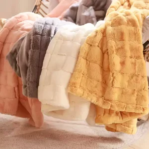 Coral Fleece Fabric Cartoon Pattern Handmade Knitted Raschel Winter Sherpa Double King