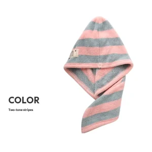 Coral Fleece Hair Drying Cap & Towel Absorbent Striped Quick Dry Edging Cute Stylish Design