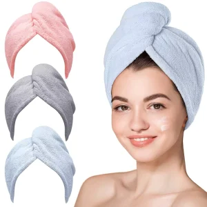 Coral Fleece Hair Towel with Button Super Absorbent Fast Drying Hair Cap Luxury Wraps Magic Fast Dry Towel Hair Drying Cap