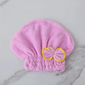 Coral Fleece Hair drying Hat Princess style Bow Thick Long Plush Soft and Absorbent Stretchy Shower Cap