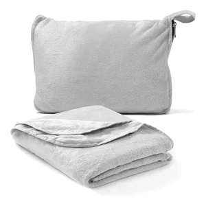 Coral Fleece Promotion Pillow for Airplane in Soft Bag Case With Hand Luggage Belt & Throw Travel Blanket