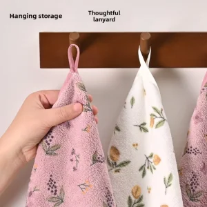 Coral Fleece Small Towel Hanging Style Kitchen Bathroom Floral Pattern Triangle Shape More Absorbent Quick Drying Embroidered