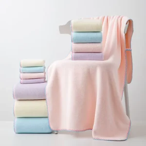 Coral Fleece Solid Color Towel Set Soft Highly Absorbent Plain Weave Women’s Hair Drying Cap Bath Wrap Face Cleaning Towel