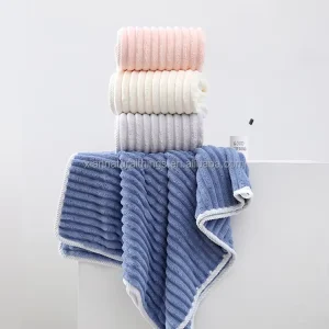 Coral Fleece Striped Bath Towel Hooded Bathrobe Absorbent Breathable Cape