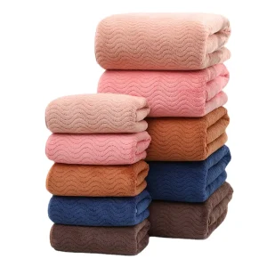Coral Fleece Towel Set Wave Embossed Super Absorbent Quick Dry Microfiber Face Bath for Gym Spa Travel Adults Custom Logo