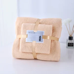 Coral Fleece Two Piece Set Microfiber Bath and Face Towels Soft and Absorbent Pattern Thickened Mother Child Towel