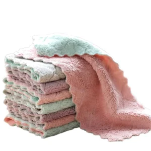 Coral Fleece Ultra Soft Microfiber Kitchen Towels Custom Square Hand Towels Absorbent Cleaning Cloths Washable Towels