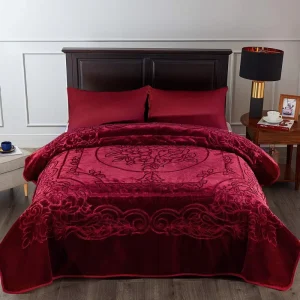 Coral Korean Mink Blanket Thick Warm Double Bed Knitted Polyester Floral Raschel Blanket 2kg Winter Floral Woven