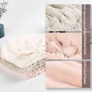 Coral Velvet Bow Princess Round Solid Pattern Hair Drying Towel Cap with Strong Water Absorption Thickened Quick drying