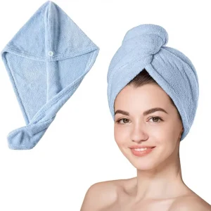 Coral Velvet Disposable Hair Towels Super Absorbent Quick Drying Turbans for Curly Hair (Blue) Beach & Hotel Use
