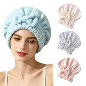 Coral Velvet Dry Hair Cap Bow Design Hair Towel Wrap Thick Soft Absorbent Quick Drying Shower Cap Hair Drying Towel