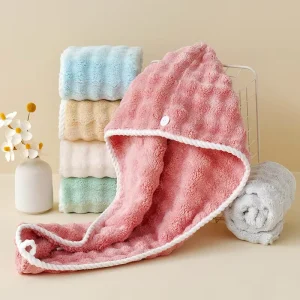 Coral Velvet Jacquard Microfiber Adult Square Bubble Dry Hair Cap Quick-Dry Home Towel Turban Absorbent Not Easy Shed