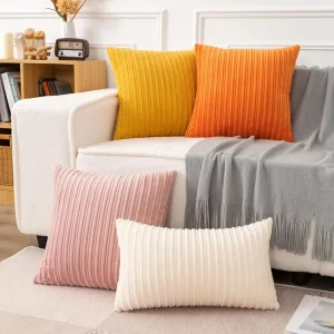 Corduroy Pillow Covers Striped Soft Textured Throw Cushion Case Set Hidden Zipper Machine Washable Modern Home Decor