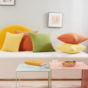 Corduroy Polyester Soft Throw Pillow Covers 45x45cm Square Pattern for Couch Sofa Bedroom
