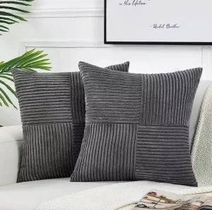 Corduroy Square Bohemian Soft Solid Patchwork Textured Pillow Covers for Living Room Bed Sofa