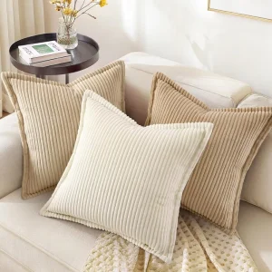 Corduroy Throw Pillow Covers Decorative Soft Boho Farmhouse Couch Pillow Covers for Living Room Bed Sofa Striped Pillow Cases