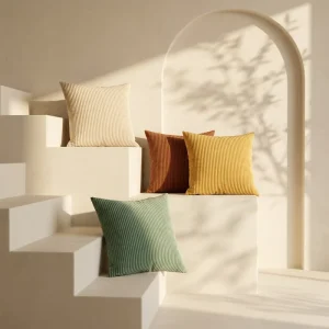 Corduroy Throw Pillow Square Soft Decorative Zipper Closure PP Cotton Filling Machine Washable Shipped Directly From the Factory