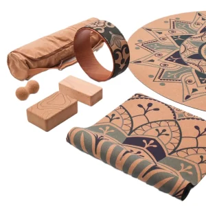 Cork Organic Yoga Set Custom Print Mat Eco Friendly Anti Slip 5mm 6mm Wooden Exercise Massage Cork Roller Block Gym Fitness Sets