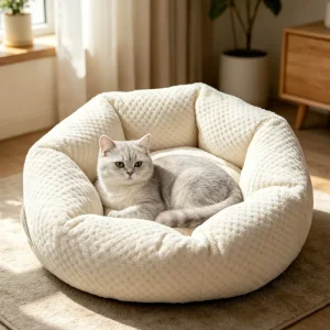 Corn Grain Texture Pique Cat Bed High Resilience Polyester Fiber Filling Round Washable Pet Bed for Senior Dogs