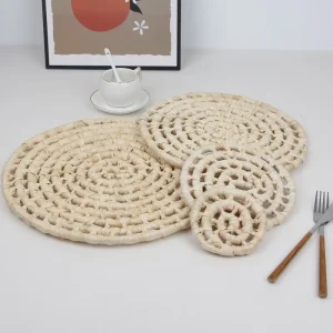 Corn Husk Woven Heat Insulating Non Slip Hand Woven Solid Color Placemats Tea Mats Casserole Mats Coasters