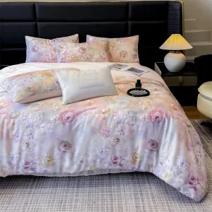 Cost Effective 100% Cotton 300TC Floral Plant Pattern Home Bedding Set 4 Pcs Durable Bed Sheet Duvet Cover for Buyers