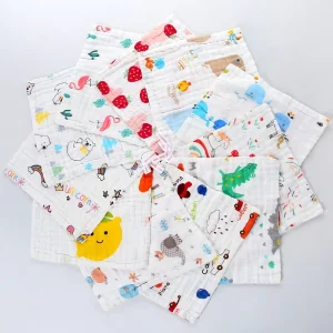 Cotton 25*25 Square High Density Six Layer Bubble Gauze Cartoon Saliva Towel Small Absorbent Thick Soft Handkerchief