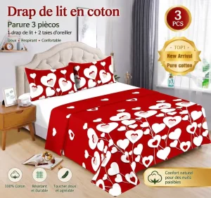Cotton 3 Piece Bed Sheet Set Soft Breathable Plant Print Bedding Set