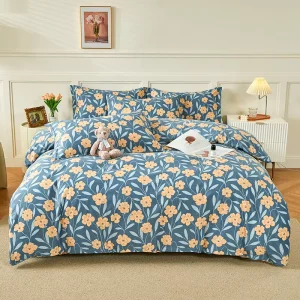Cotton 4 In 1 Bedding Set Brown White King Size Duvet Cover Bed Sheet Bedding Set