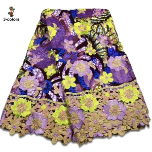 Cotton African Nigerian Embroidered Lace Fabric 3D Floral Embroidery African Lace Fabric Traditional Clothing Material