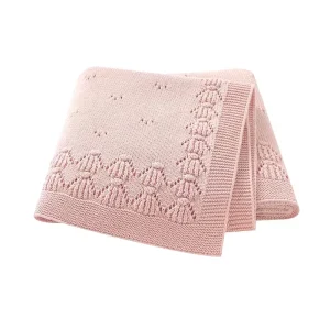 Cotton Baby Gift Solid Pointelle Knitted Baby Throw Blanket Newborn Kids’ Bedding