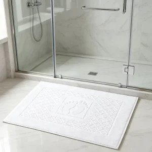 Cotton Bath Mat Embossed Foot Pattern Water Absorbent Bathroom Floor Towel Reusable Washable Shower Bath Rug for Hotel Home Spa