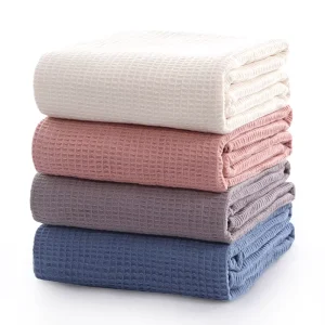 Cotton Blanket for Bed Breathable and Soft Waffle Weave Blanket for Summer Spring