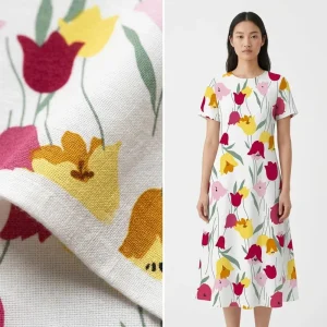 Cotton Breathable Lightweight Printed Woven Floral Fabric for Dresses Skirts Shirts & Lining-Girls Wedding Garment