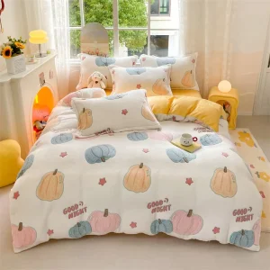 Cotton Brushed Four piece Thickened Brushed Kit Rustic Fashion Small Fresh Kit Bedding Set