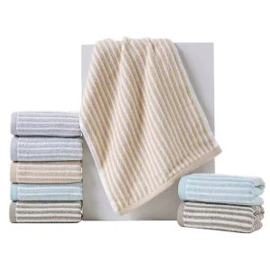 Cotton Colored Striped Towel Sets Strong Water Absorption Soft Not Easy to Shed Hair Face Towel Custom Logo