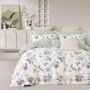 Cotton Comforter Set Single Size Modern Printed Plant Pattern 4 Pcs Bedding for Home or Hotel