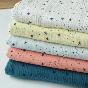 Cotton Crinkle Double Layer Gauze Muslin Printed Sand Washed Lightweight Wicking Fusible Fabric 216829 for Baby’s Blankets