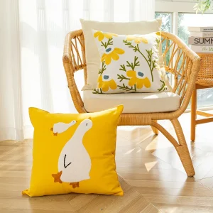 Cotton Decorative Pillowcase Square Embroidery Flower Throw Green Pillow Case