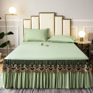 Cotton Embroidered Modern Style Series Non Slip Solid Colo Washable Bed Cover Sheet Skirt
