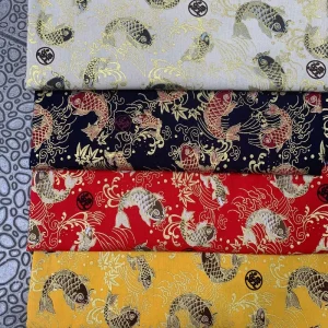 Cotton Fabric Stamping Metallic Fish Gold Japanese Kimono for Holiday Jumpsuit Table Cloth Bedding Shirt