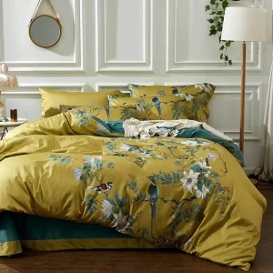Cotton Flowers Birds Pattern Printed Duvet Cover Reversible Design 3 Piece Bedding Set 2 Pillow Cases 1 Duvet Hospital Hotel