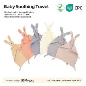 Cotton Gauze Baby Hand Towel Rabbit Shape Cotton silk Crepe Baby Sleep Soothing Hand Towel Hand Towel for Wiping Saliva Blanket