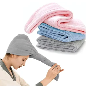Cotton Hair Towel Wrap Head Drying Towel with Button Dry Hair Hat for Women Long Hair
