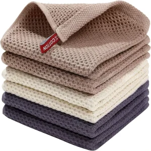 Cotton Honeycomb Kitchen Square Towel Set for Easy Cleaning with Hook Waffle Squares Towel
