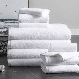 Cotton Hotel Bath Towel Set Custom Embroidery Logo Luxury Comfort Textured Face Hand Floor Towels for Hotel Spa Resort