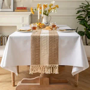 Cotton Linen Boho Table Runner With Tassels Hand Woven Table Runner Table Decoration